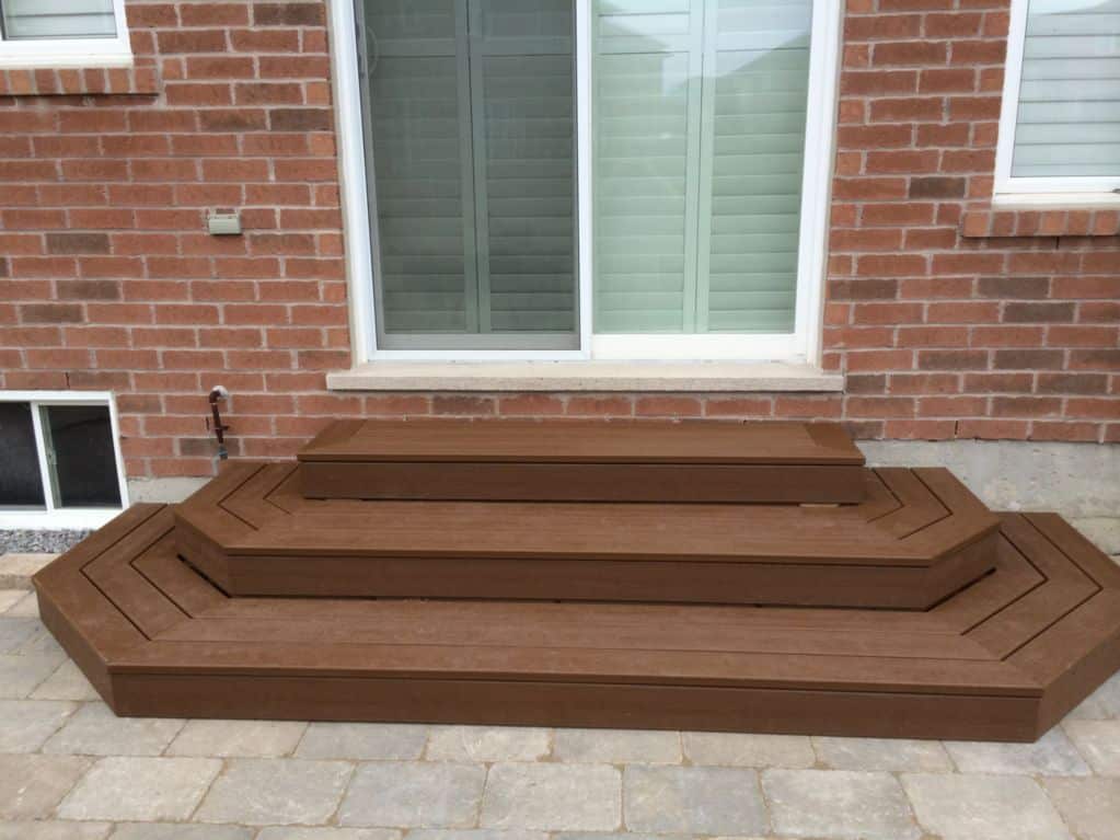 Three tiered , dark brown Trex steps
