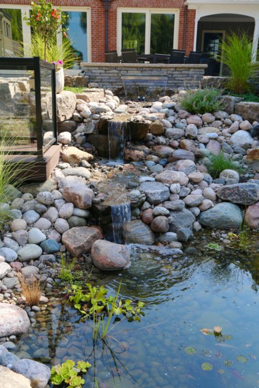 water feature, stone waterfall, natural stone 